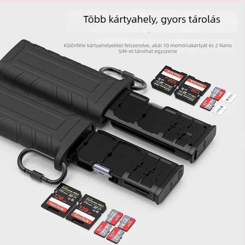 Multifunkciós USB 3.1 memóriakártyaolvasó SD/TF foglalatokkal és beépített tárolóval – nagy sebességű adatátvitel