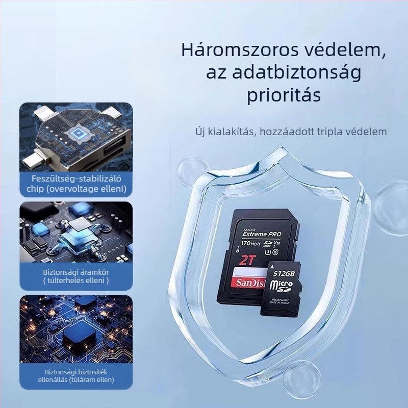 3 az egyben USB Type-C kártyaolvasó OTG-val – USB 3.0/2.0 Android- és Apple eszközökhez
