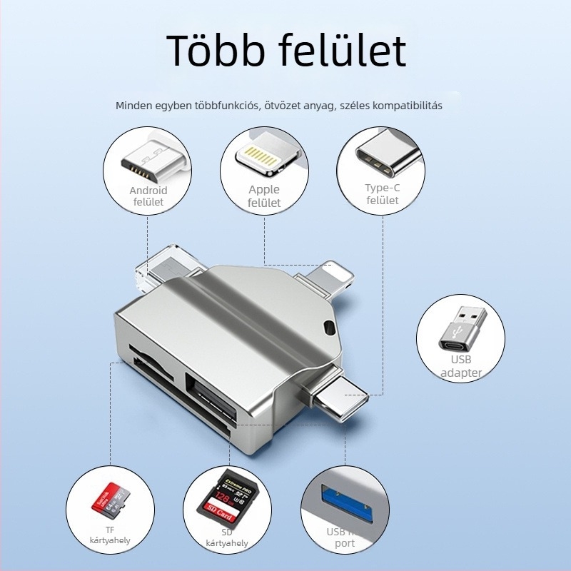3 az egyben USB Type-C kártyaolvasó OTG-val – USB 3.0/2.0 Android- és Apple eszközökhez