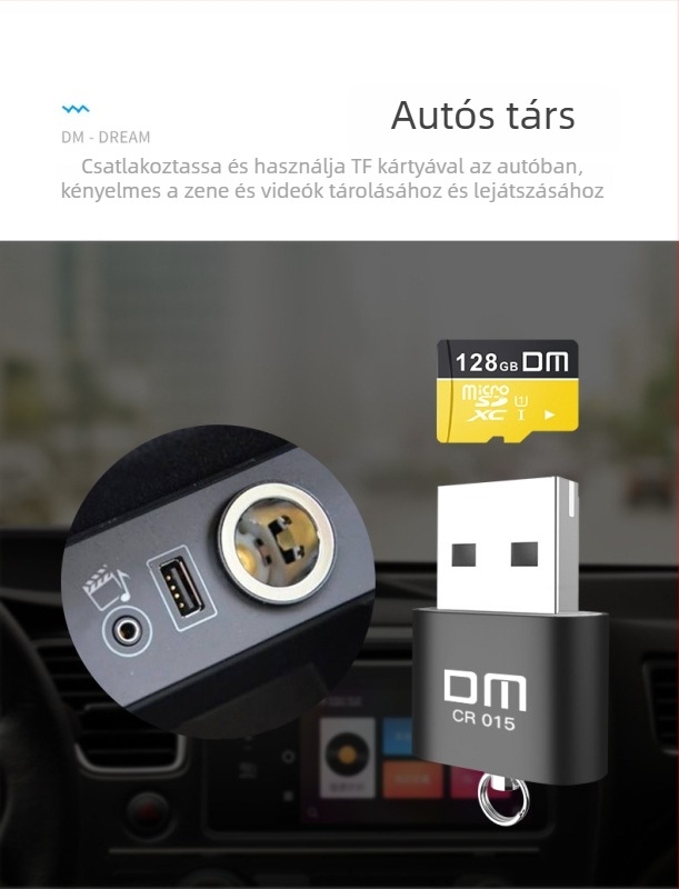 TF memóriakártyaolvasó USB 2.0, fém, beépített