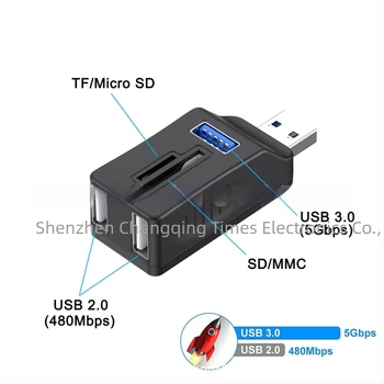 USB 3.0-s hub SD/TF kártyaolvasóval – 5 az 1-ben funkciós hub (Modell 334)