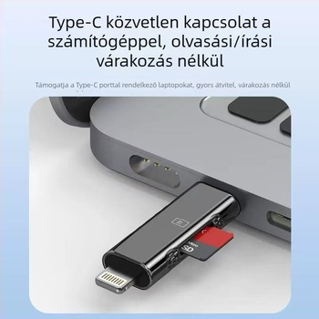 Apple-kompatibilis 3 az 1-ben mobil kártyaolvasó Type-C átalakítóval és TF olvasóval, alumíniumötvözet test, 5 g, külső telepítés