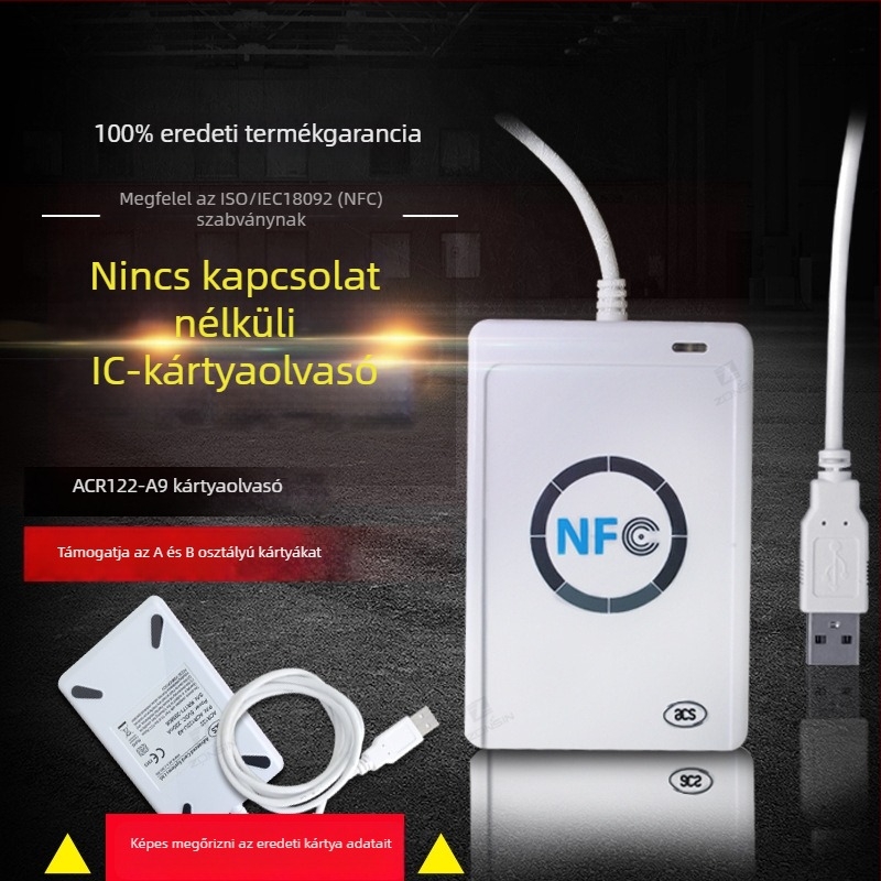 ACR122U-A9 Érintés nélküli kártyaolvasó, MIFARE ONE kompatibilis, 13,56 MHz, olvasási távolság 3-8 cm