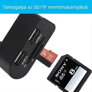 USB 2.0 forgó kombó hub kártyaolvasóval – 2-portos USB-bővítés (SD/TF/MicroSD)