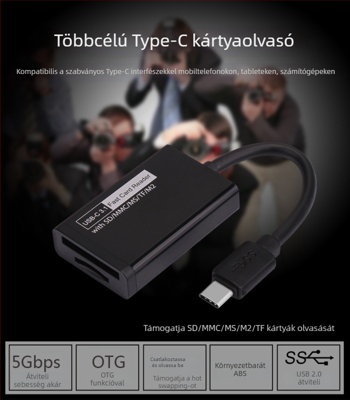 Type-C 5 az 1-ben OTG kártyaolvasó CF/SD kártyákhoz, kompatibil Xiaomi 4C és Letv mobiltelefonokhoz
