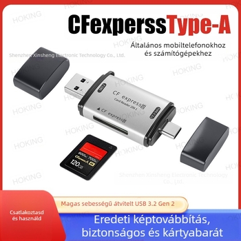 CFexpress Type A kártyaolvasó 2 az 1-ben – USB 3.2 10Gbps Type-C, CF kártya-támogatás, Alumíniumötvözet test