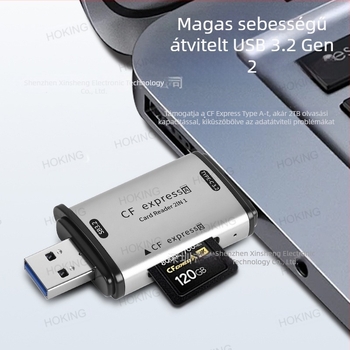 CFexpress Type A kártyaolvasó 2 az 1-ben – USB 3.2 10Gbps Type-C, CF kártya-támogatás, Alumíniumötvözet test
