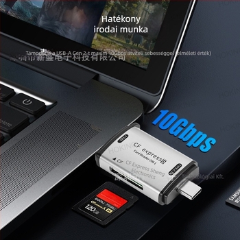 CFexpress Type A kártyaolvasó 2 az 1-ben – USB 3.2 10Gbps Type-C, CF kártya-támogatás, Alumíniumötvözet test