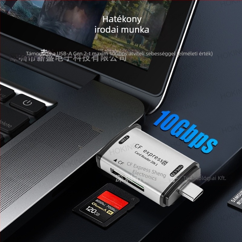 CFexpress Type A kártyaolvasó 2 az 1-ben – USB 3.2 10Gbps Type-C, CF kártya-támogatás, Alumíniumötvözet test