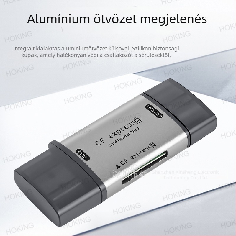 CFexpress Type A kártyaolvasó 2 az 1-ben – USB 3.2 10Gbps Type-C, CF kártya-támogatás, Alumíniumötvözet test