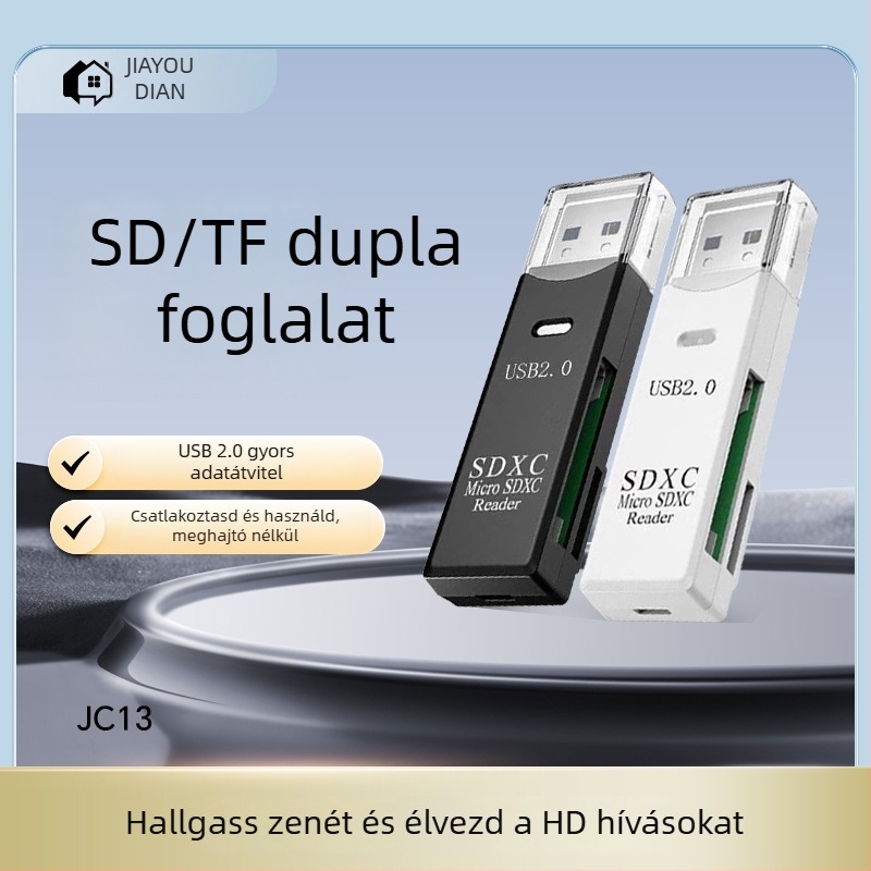 JC13 USB 2.0 Kétfunkciós SD/TF kártyaolvasó, külső, 8 g