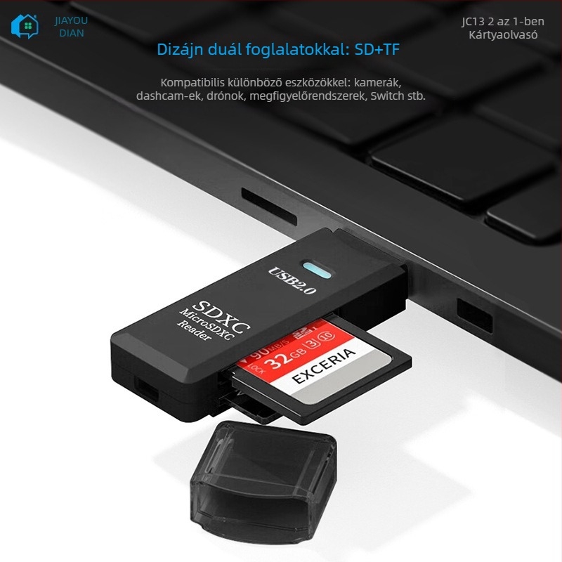 JC13 USB 2.0 Kétfunkciós SD/TF kártyaolvasó, külső, 8 g