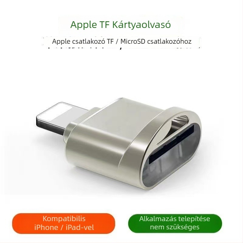 Apple Lightning TF kártyaolvasó iPhone/iPad készülékekhez – cinkötvözet test, TF-kártya támogatás, OEM és logó nyomtatás