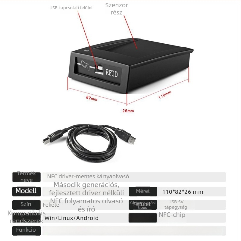 NFC tömeges olvasó/író USB meghajtó nélküli, SDK-vel - Magas frekvencia, észlelési távolság 1–5 cm, olvasási idő 0,5–3 s