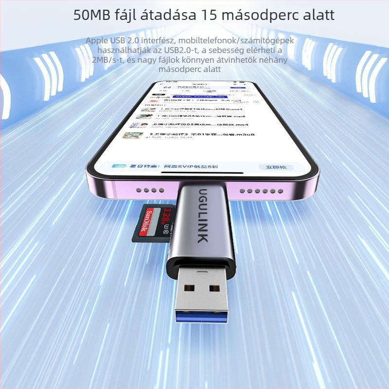 WG-520 USB 2.0 OTG kártyaolvasó – SD/TF memóriakártyákhoz, Lightning/USB interfész, alumínium ötvözet, kompatibilis Apple eszközökkel