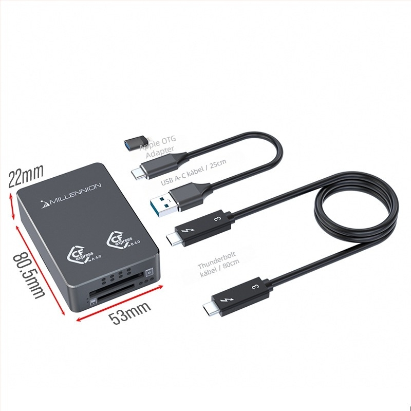 USB4 2-az-egyben kártyaolvasó CFA és CFB támogatással, USB-C interfész 40Gbps-sel, alumínium ház, modell 9338