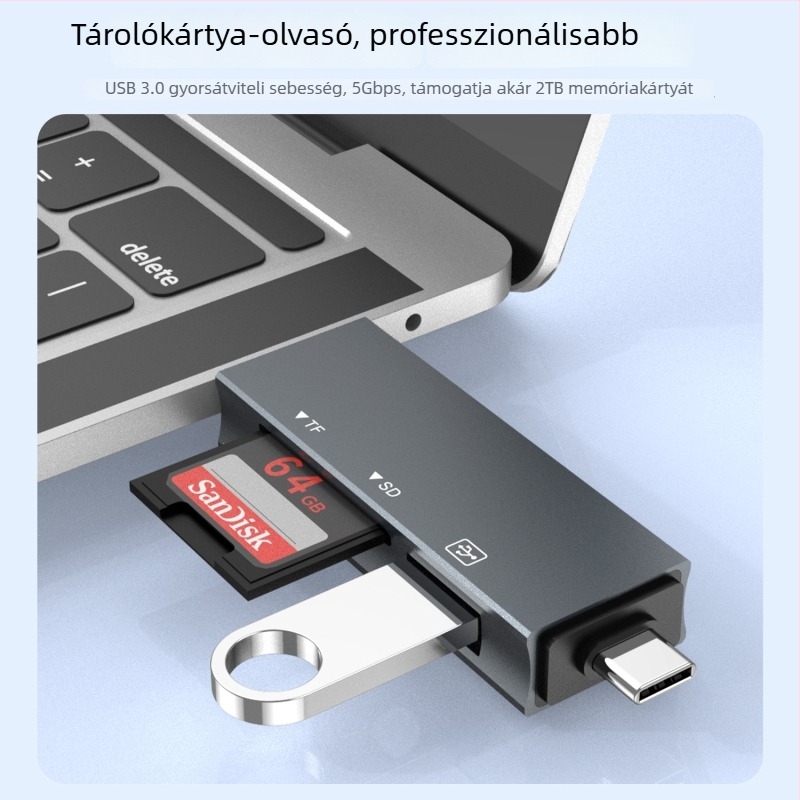 USB 3.0 kártyaolvasó SDHC/TF-hez – külső alumíniumötvözet test, OTG, Android telefonokhoz és számítógépekhez (Modell Ltc0069)