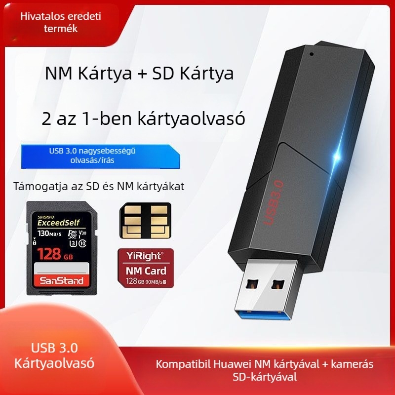 Külső USB 2.0-s kártyaolvasó NM/SD kártyákhoz, műanyag ház, OEM rendelhető logóval, testreszabás rajz alapján