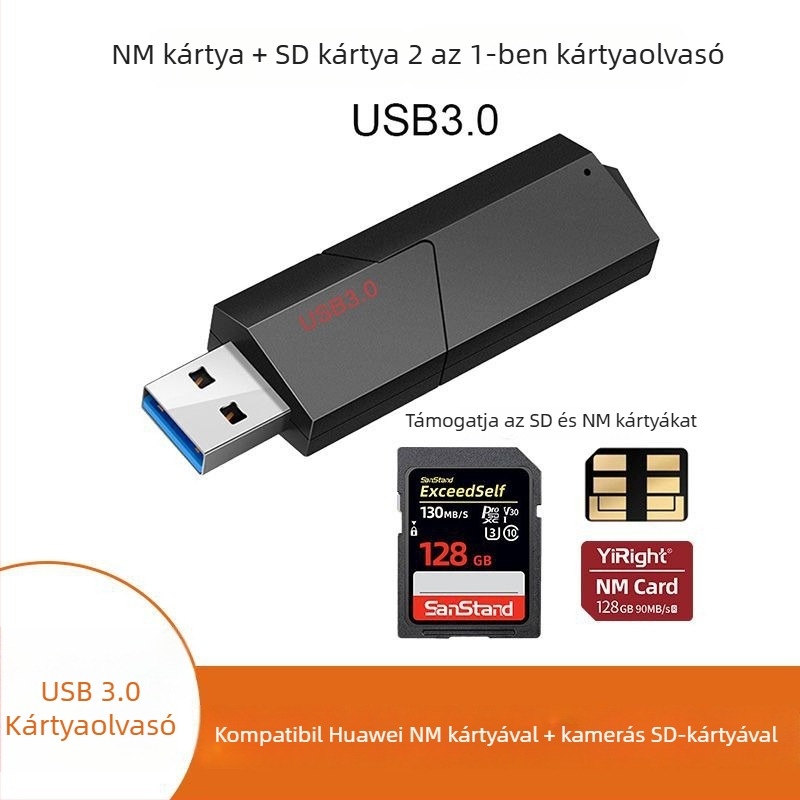 Külső USB 2.0-s kártyaolvasó NM/SD kártyákhoz, műanyag ház, OEM rendelhető logóval, testreszabás rajz alapján