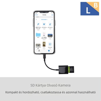 OTG SD kártyaolvasó iPhone-hoz és iPadhez Lightning csatlakozóval, SD/SDHC támogatás, iOS kompatibil