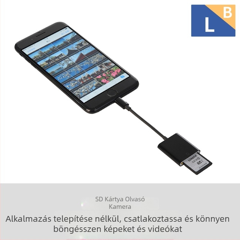 OTG SD kártyaolvasó iPhone-hoz és iPadhez Lightning csatlakozóval, SD/SDHC támogatás, iOS kompatibil