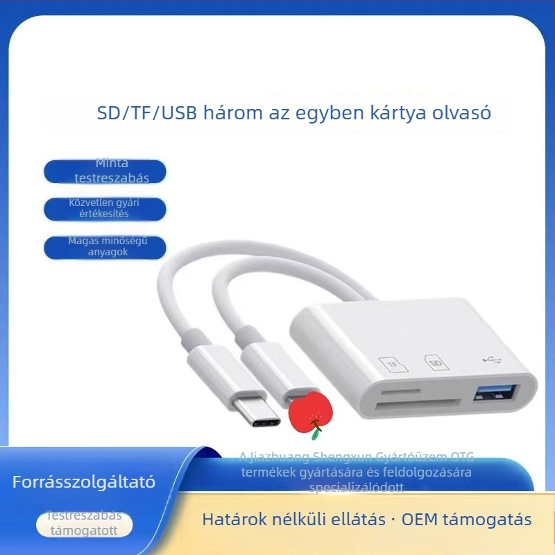 Kártyaolvasó – 2-in-1 Type-C és Lightning, SD/TF/USB támogatás, külső telepítés, iOS-kompatibilis, 16 g