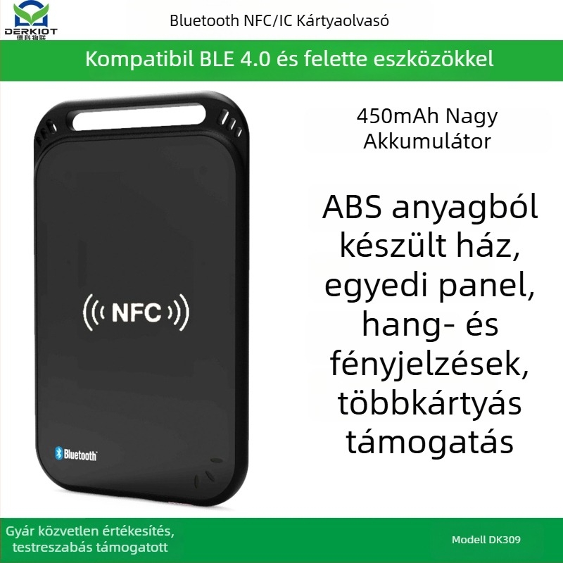 DK309 Bluetooth NFC kártyaolvasó érintés nélküli kártyákhoz; magas frekvenciájú kártyákhoz; érzékelési távolság 0–6; működési frekvencia 13560; kártyaolvasási idő 0,2 s