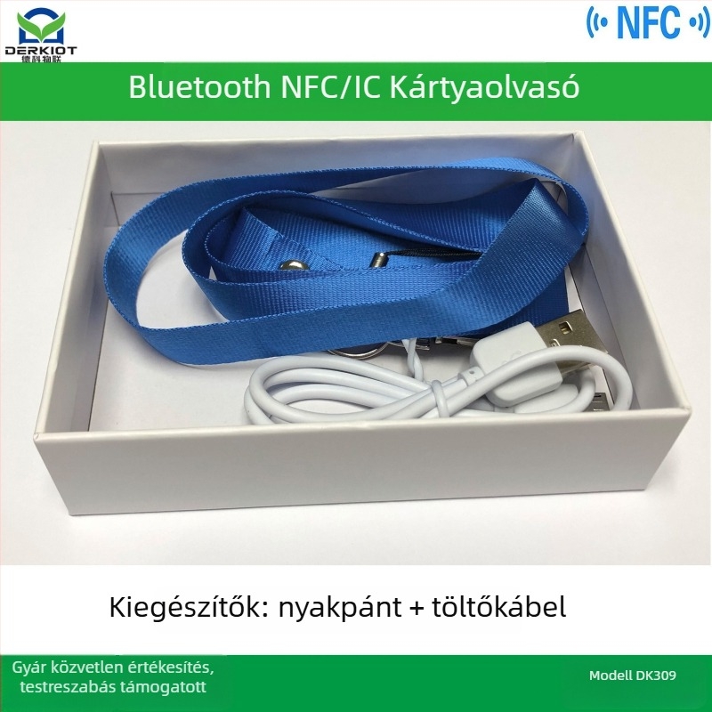 DK309 Bluetooth NFC kártyaolvasó érintés nélküli kártyákhoz; magas frekvenciájú kártyákhoz; érzékelési távolság 0–6; működési frekvencia 13560; kártyaolvasási idő 0,2 s