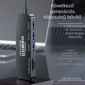 USB 2.0 hub SD-kártyaolvasóval és dokkolóállomás (műanyag, 150 g)
