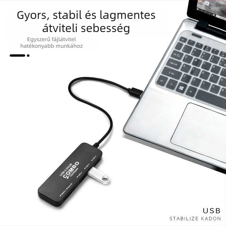 USB 2.0 hub SD-kártyaolvasóval és dokkolóállomás (műanyag, 150 g)