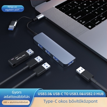 USB-C laptop híd 4 porttal, USB 2.0, SD-kártya támogatás, beépített kialakítás, súly 0,085 kg (USB 2.0; 4 porttal; SD-kártya támogatás; beépített kialakítás; súly 0,085 kg)