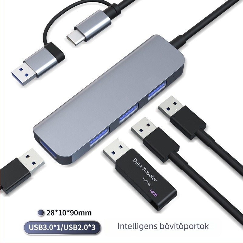 USB-C laptop híd 4 porttal, USB 2.0, SD-kártya támogatás, beépített kialakítás, súly 0,085 kg (USB 2.0; 4 porttal; SD-kártya támogatás; beépített kialakítás; súly 0,085 kg)