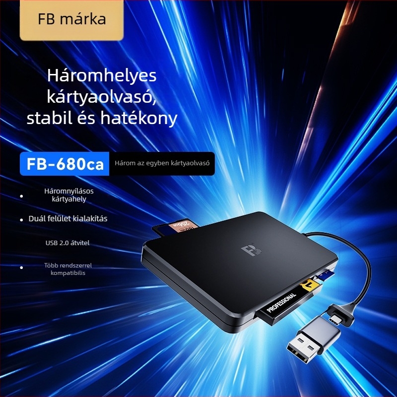 FB-680CA USB 2.0 kártyaolvasó CF/SD/TF – Külső, Windows 7 kompatibilis, 1 év garancia
