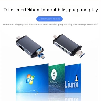 Hat az egyben USB-kártyaolvasó SD és microSD (TF) támogatással, USB-C interfész, Android-kompatibilis