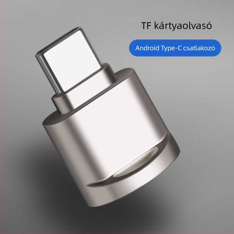 Type-C TF/MicroSD kártyaolvasó, USB 2.0, OTG-kompatibilitás, fém burkolat