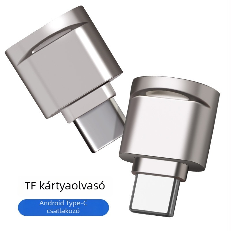 Type-C TF/MicroSD kártyaolvasó, USB 2.0, OTG-kompatibilitás, fém burkolat