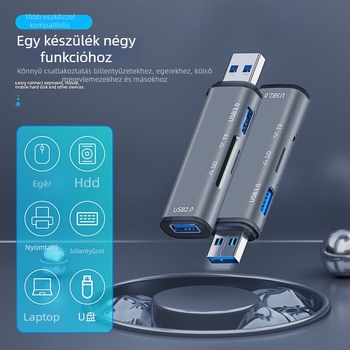 USB 3.0/2.0 4-in-1 kártyaolvasó SD/TF-hez - külső alumíniumötvözet test, Windows 7 kompatibil