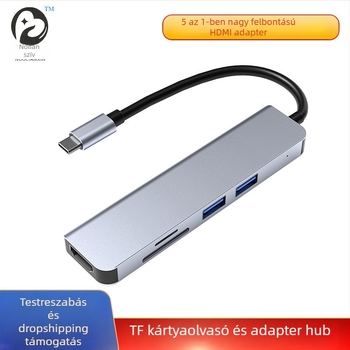 Type-C USB hub öt az egyben HDMI-kimenettel és SD/TF kártyaolvasóval (USB 1.1 interfész, beépített telepítés)