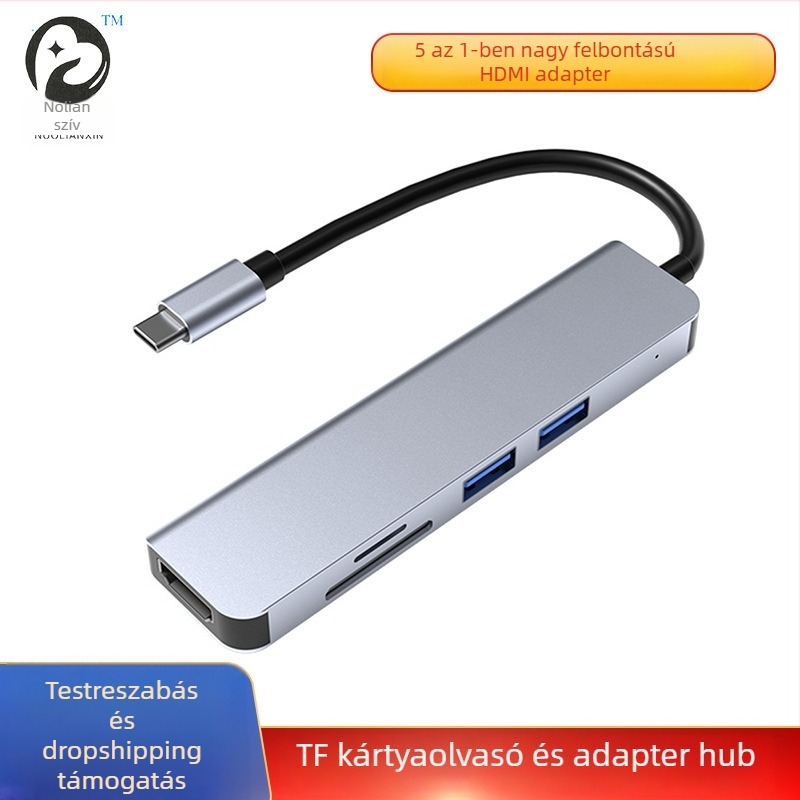 Type-C USB hub öt az egyben HDMI-kimenettel és SD/TF kártyaolvasóval (USB 1.1 interfész, beépített telepítés)