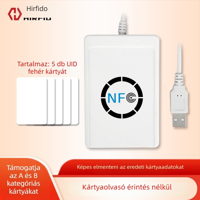 NFC-122U Hozzáférés-ellenőrző kártyaolvasó 13,56 MHz, IC/NTAG kompatibilitás, Modell 122, érzékelési távolság 1–6 cm, olvasási idő 1