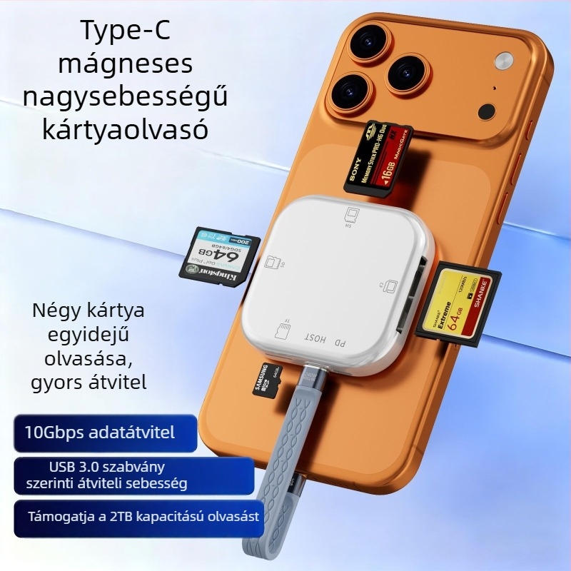 2026 Mindenegyben USB-C kártyaolvasó iPhone-hoz – CF/SD/SDHC/TF kártyák támogatása; külső telepítés; ABS ház; OEM-kompatibilis