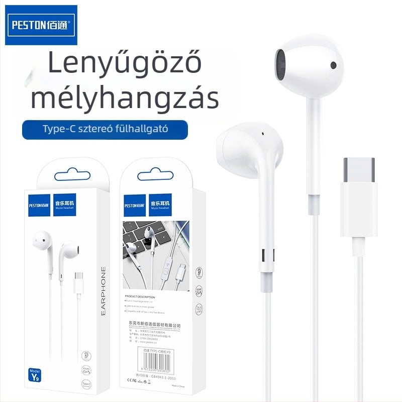 Baitong Y9 sztereó Type-C fülhallgató mikrofonnal, 32 Ω impedanciával