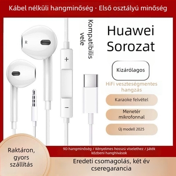 Huawei vezetékes in-ear fejhallgató, digitális Type-C/3,5 mm interfészzel, játékhoz és karaoke-hoz, minimalista stílus, testreszabás támogatott