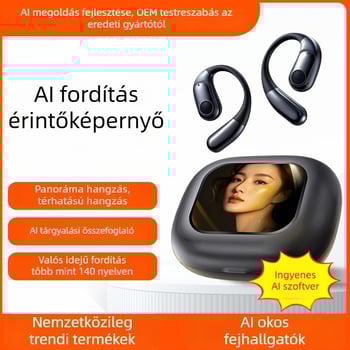 AI intelligens egyidejű fordítású Bluetooth headset fül-kötős kivitelben, felvétel és átirat, Android/iOS, Bluetooth 5.4, 400mAh, 45g, érintéses + gombos vezérlés, 2025 modell