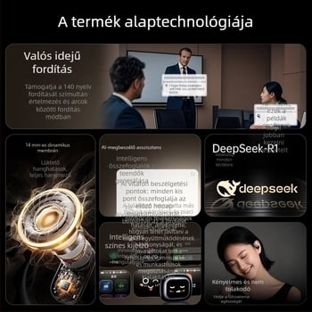 AI intelligens egyidejű fordítású Bluetooth headset fül-kötős kivitelben, felvétel és átirat, Android/iOS, Bluetooth 5.4, 400mAh, 45g, érintéses + gombos vezérlés, 2025 modell