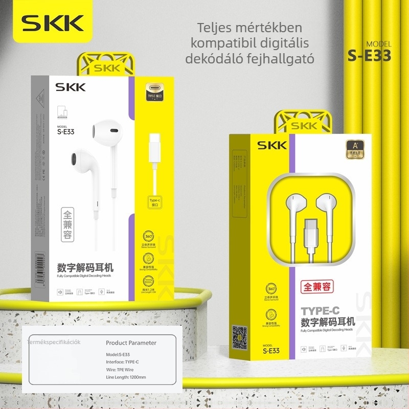 SKK USB-C kábeles fülhallgató mikrofonnal, HiFi hangzás, OEM feldolgozás, IP együttműködés