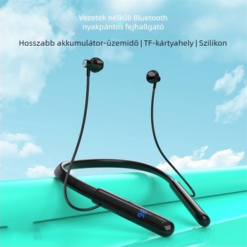 Nyakba akasztható vezeték nélküli Bluetooth headset 5.0, sztereó, 10 m hatótávolság, 8+ óra üzemidő