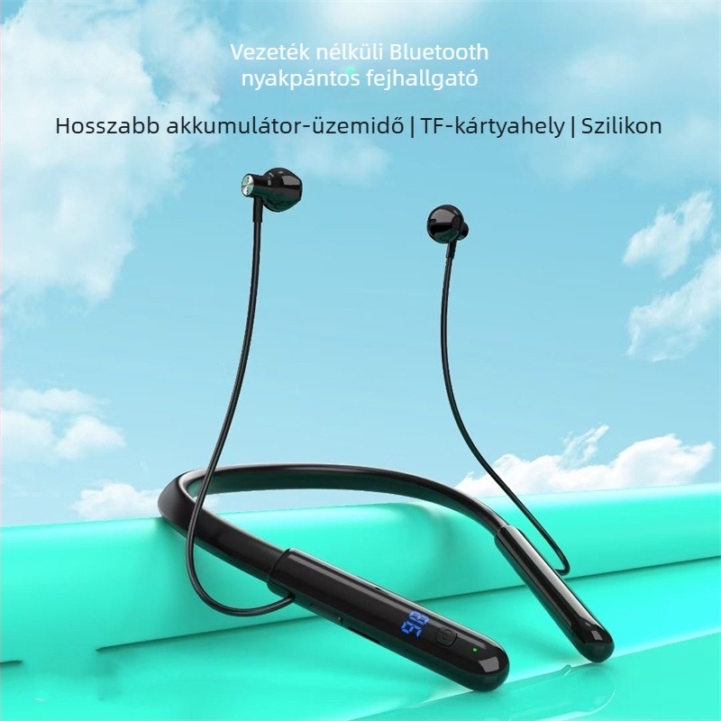 Nyakba akasztható vezeték nélküli Bluetooth headset 5.0, sztereó, 10 m hatótávolság, 8+ óra üzemidő