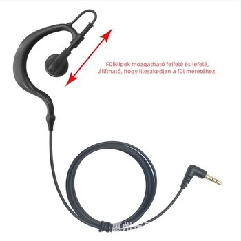 Fülbe akasztós vezetékes headset mikrofonnal — 3,5 mm csatlakozó, frekvenciasáv 20–20000 Hz, 32 Ω impedancia, 360° forgatás