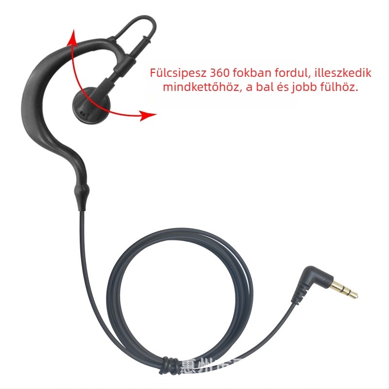 Fülbe akasztós vezetékes headset mikrofonnal — 3,5 mm csatlakozó, frekvenciasáv 20–20000 Hz, 32 Ω impedancia, 360° forgatás